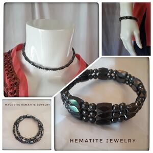 Dark Gray Hematite Magnetic Stone Bracelet Choker Necklace Crystal Jewelry Gem